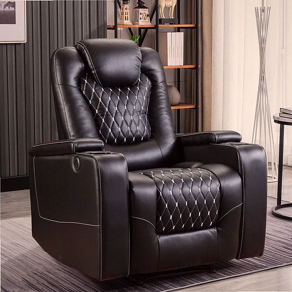 Canmov PU Leather Power Recliner Chair w/ USB Ports Cup Holders & Hidden Storage