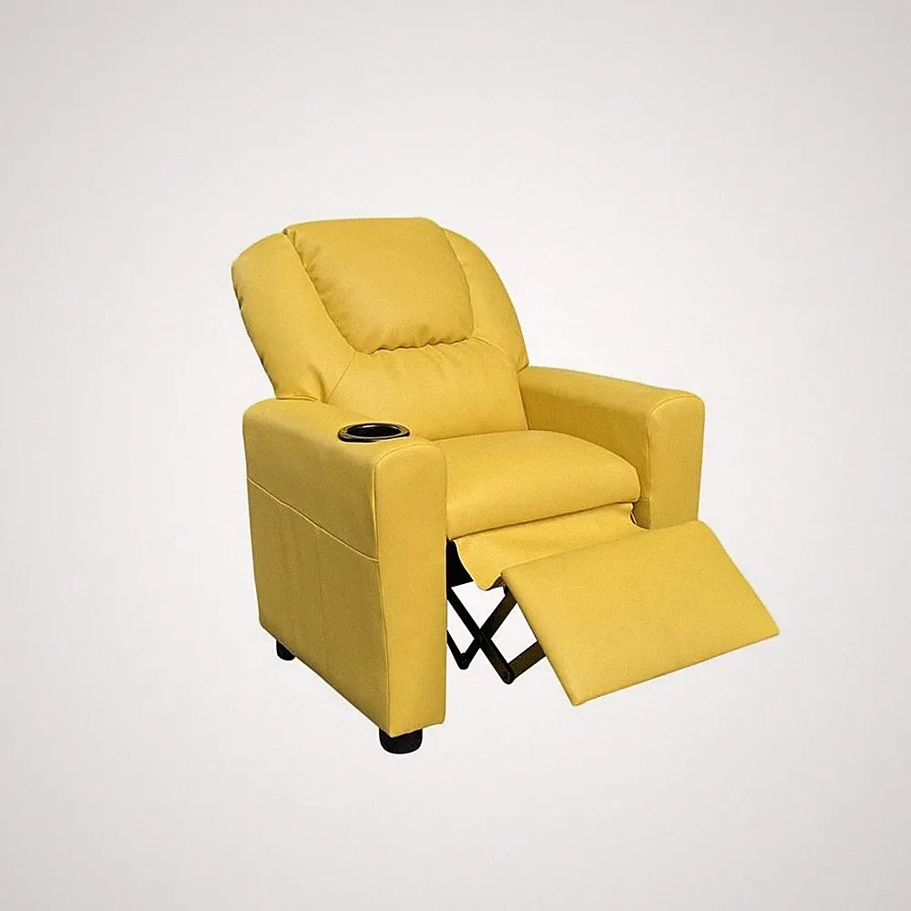 Marisa 23"W Yellow PU Leather Kids Recliner Chair with Cupholder