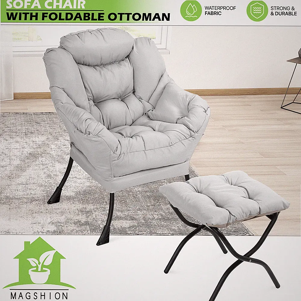 Modern Accent Chair Sofa Chair Lazy Chair Upholstered Bedroom w/Foldable Ottoman