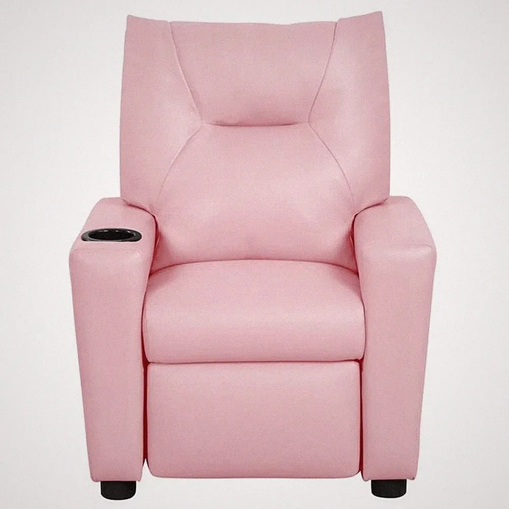 Perline 23 In W Pink PVC Fabric Kids Recliner Chair with Cupholder