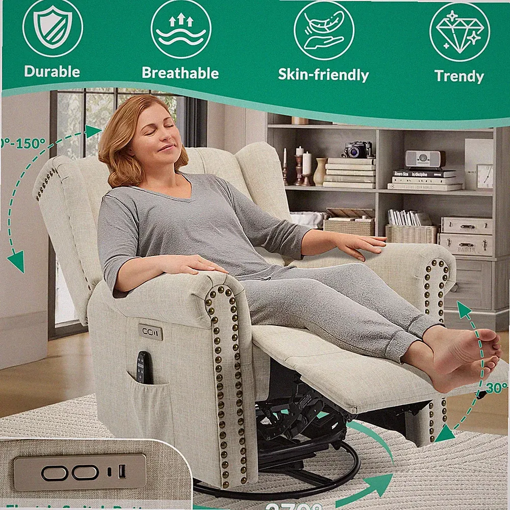 Power Swivel Recliner Electric Massage Reclining Rocker Glider Nursery Chair
