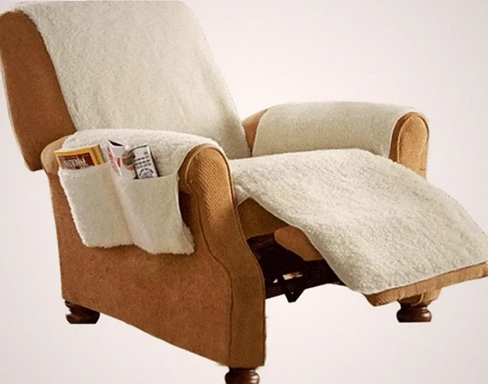 Sobakawa Fleece Recliner Chair Cover Armrest Pockets Protector Elastic Strap