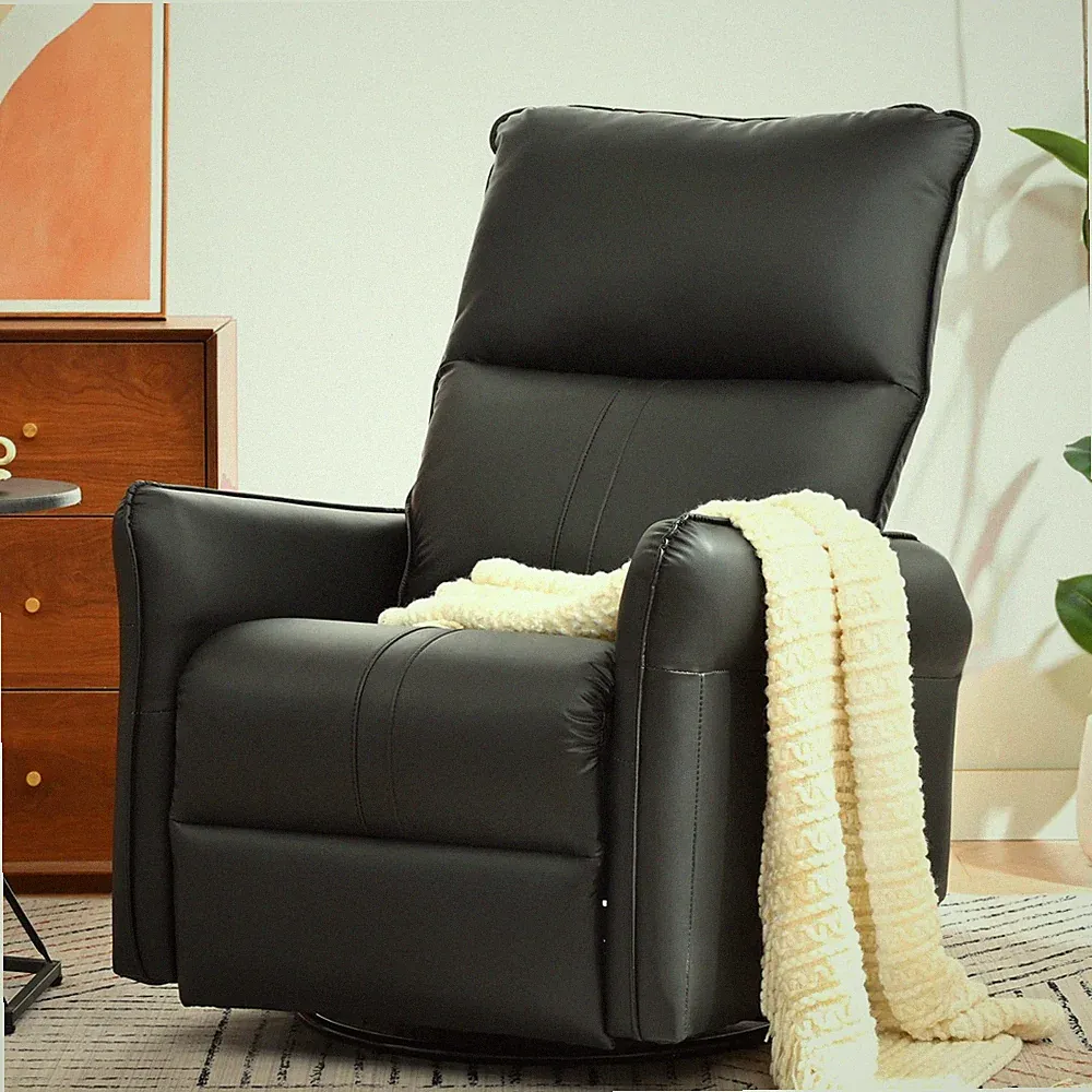 Swivel Rocker Recliner Chair Nursery Glider Chair PU Faux Leather Upholstered